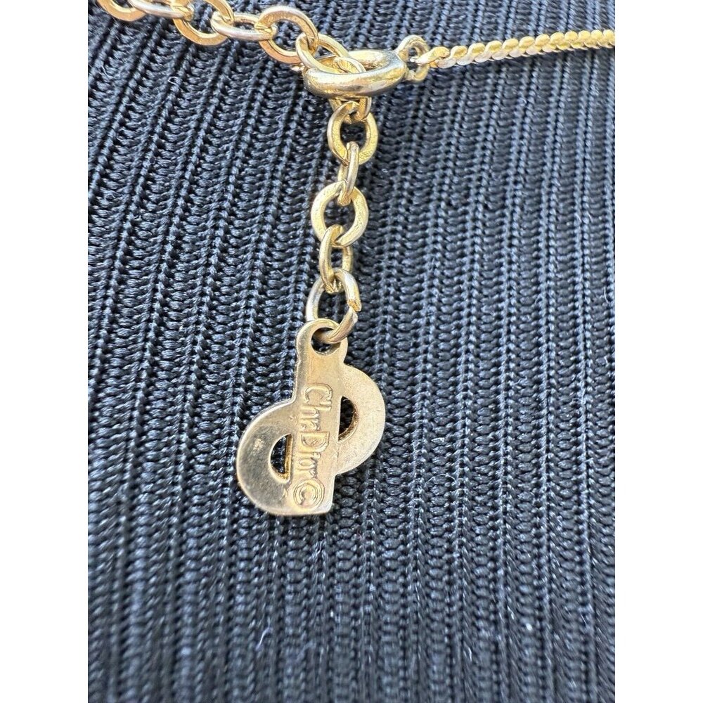 Christian Dior Gold Tone Logo Pendant Necklace - Picture 3 of 8